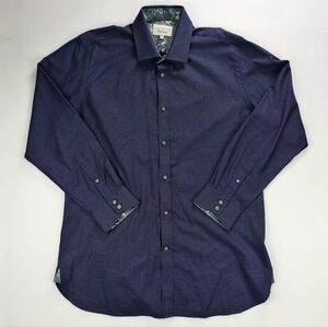 Ted BakerDress Shirt Purple Polkadot Mens 16.5 Classic Slim Fit Work Formal